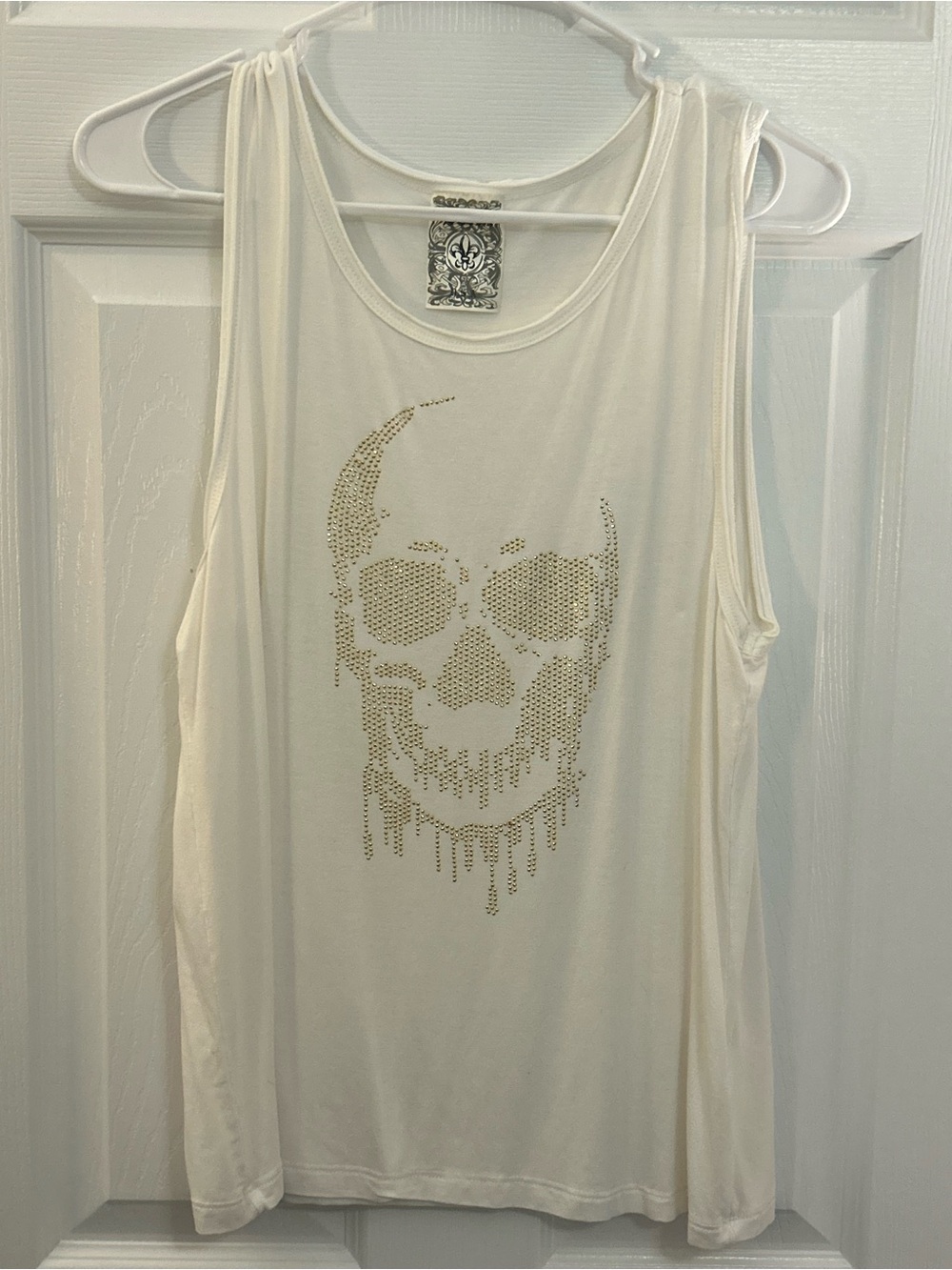 VOCAL White Rhinestone Dripping Skull Tank Top - Size Large